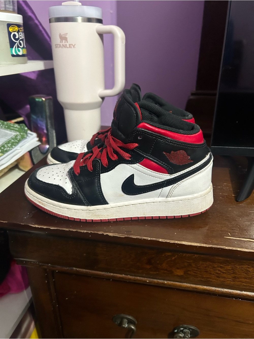 Nike Kids High-Top Sneakers in Black, White & Red